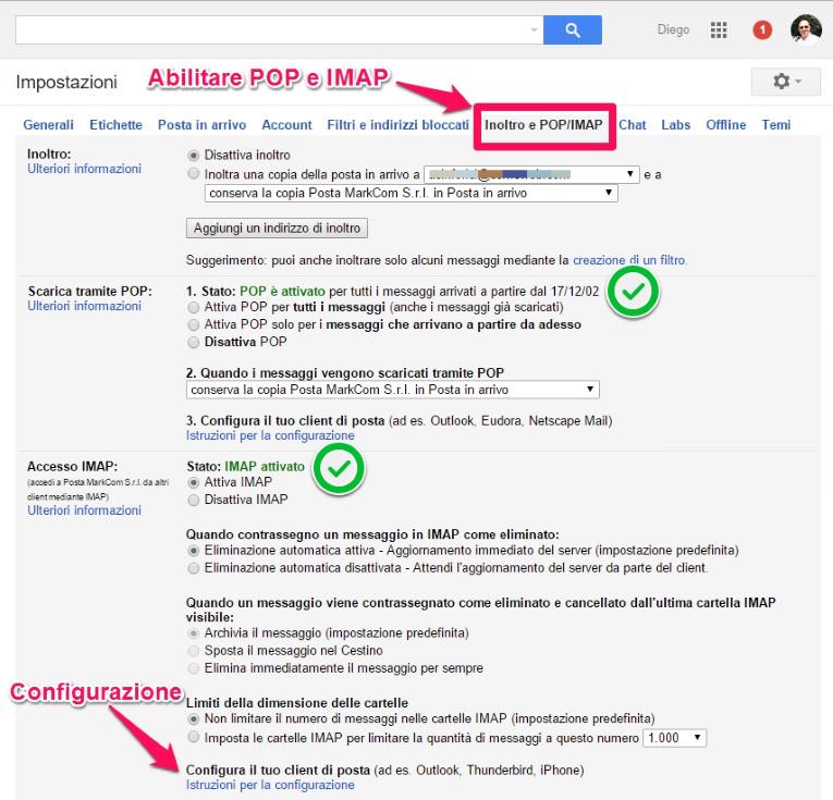 Come abilitare il POP e IMAP su un account Gmail