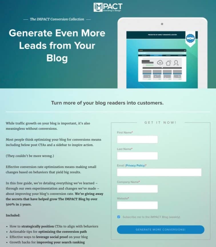 esempio landing page - Aprire un blog